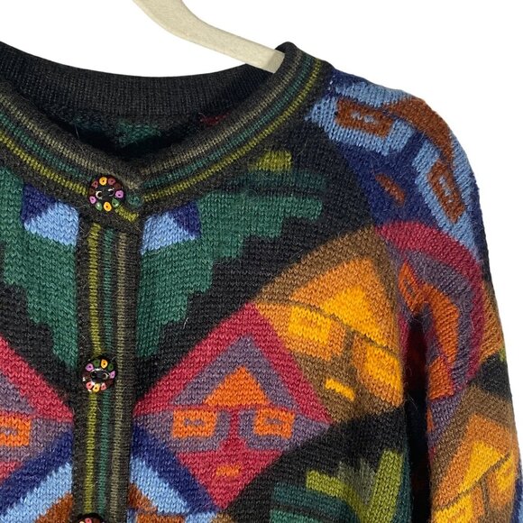 Vibrant colorful southwestern tribal artsy Pattern Cardigan Sweater Multicolor - Picture 2 of 9